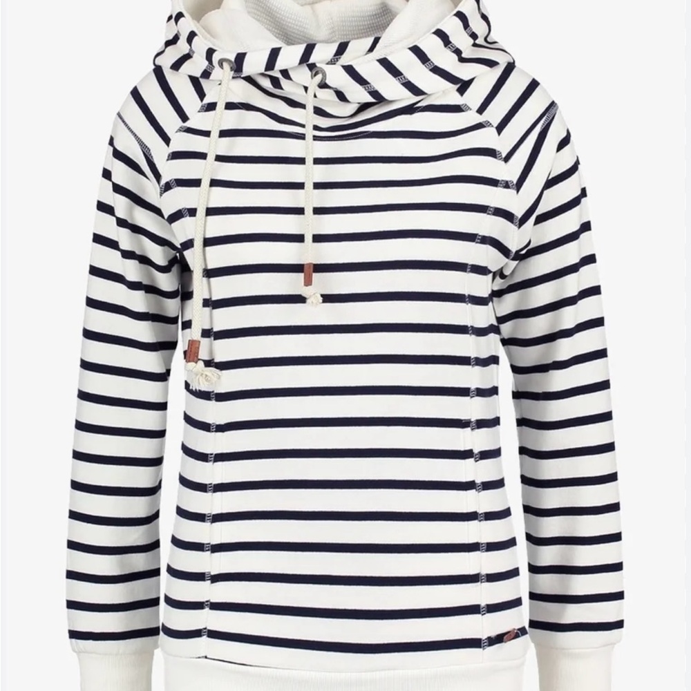 Only Women's Nautical Striped Hoodie - Navy and White-women’s large
